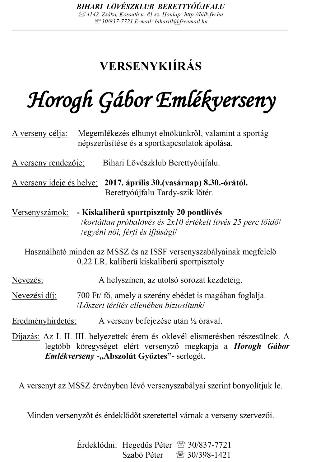 Horogh Gábor.Emlékversenykv